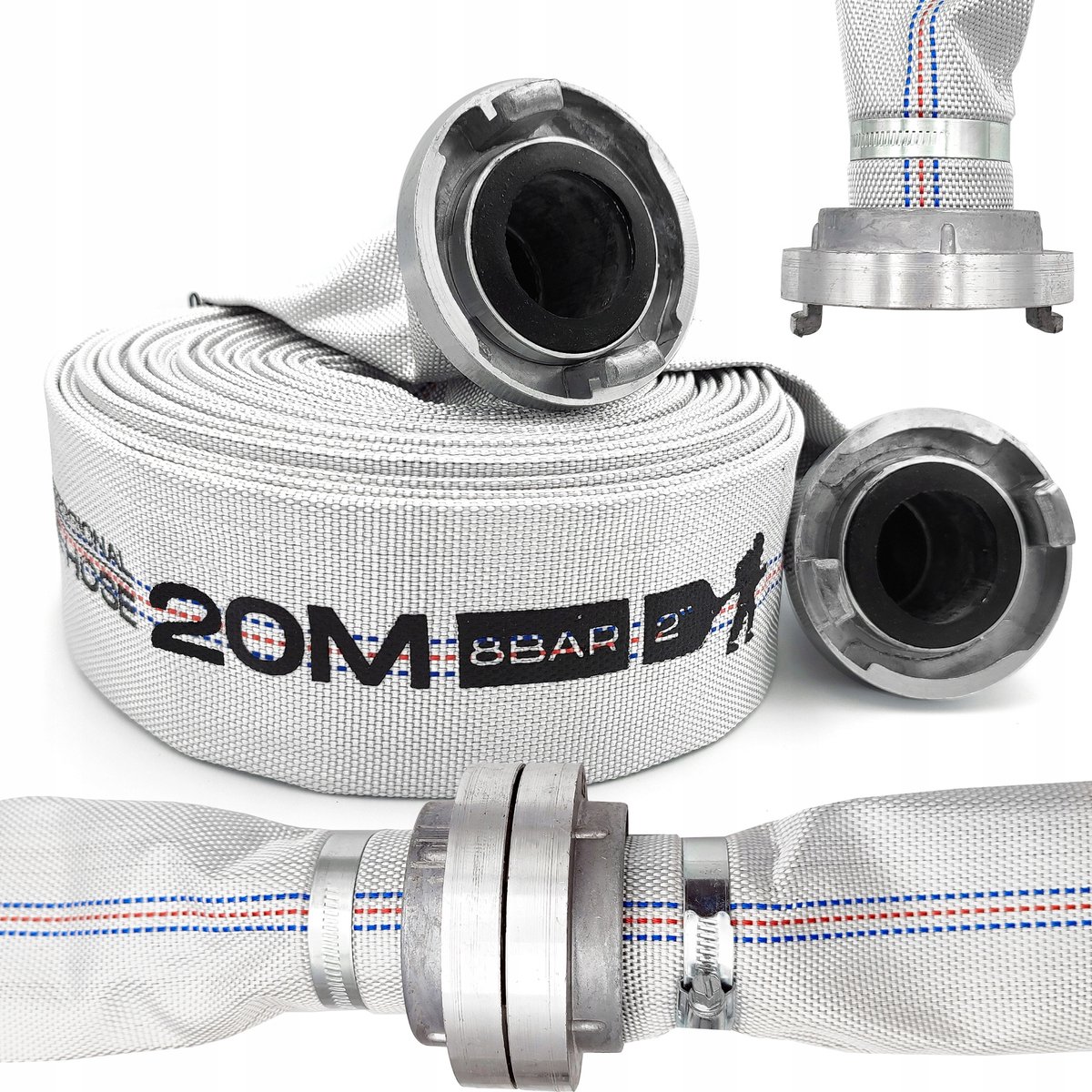 Brandslang 52mm 20m met STORZ koppelingen voor waterpomp