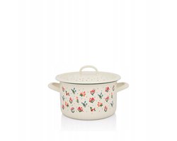 Klassieke emaille pan met deksel 18 cm, 3L, Jascreme, bloemen