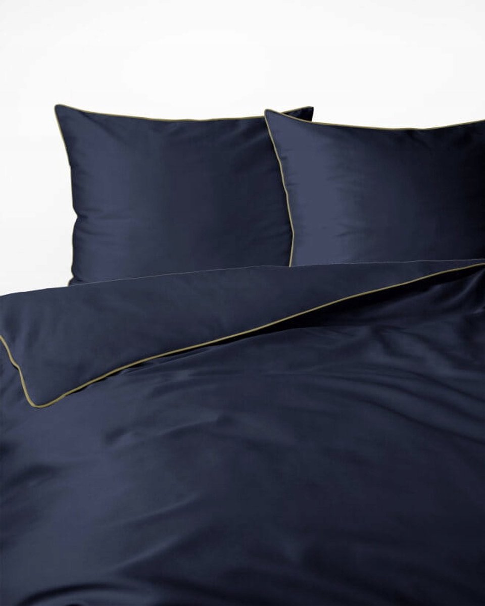 Luxe Makosatijn Beddengoed Set Nachtblauw 220x200cm met Rand