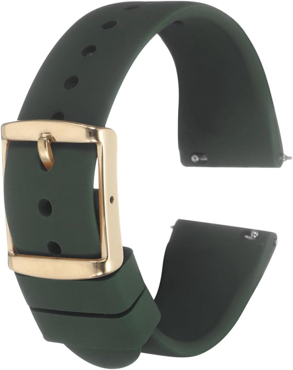 Siliconen horlogeband 20 mm snelwissel zachte rubberen reserveband gouden sluiting, diepgroen, comfortabel en duurzaam.