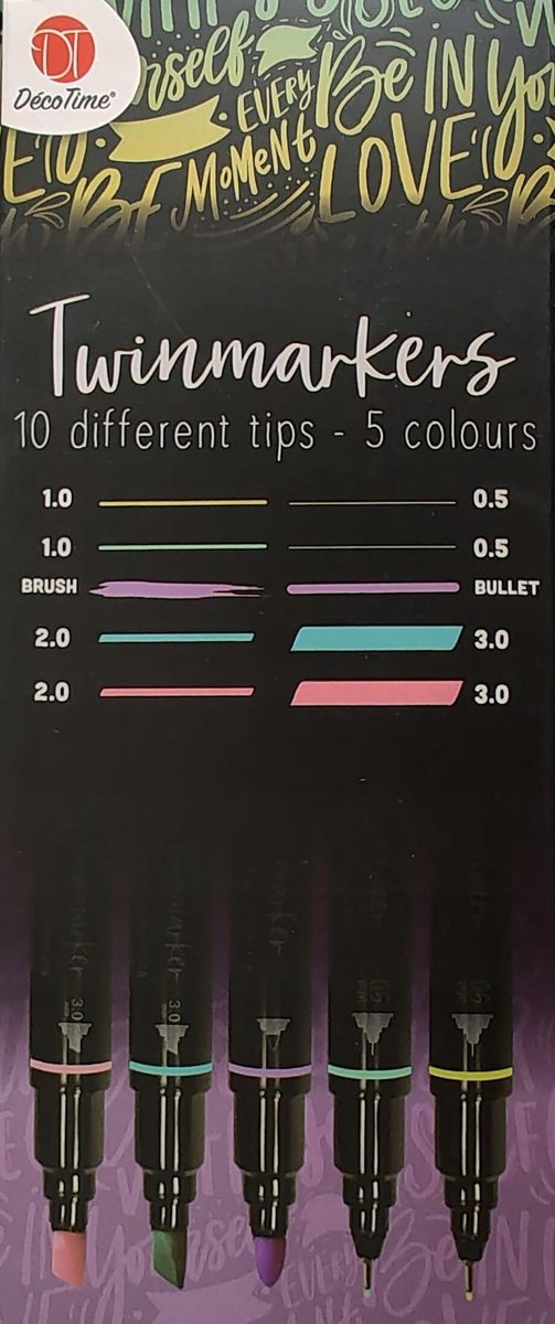 DecoTime Dubbelzijdige Markers - 5 Kleuren / 10 Tips