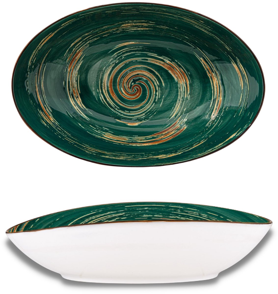 Wilmax Ovalen Saladekom Groen Porselein 30cm - ColorBoom Collectie