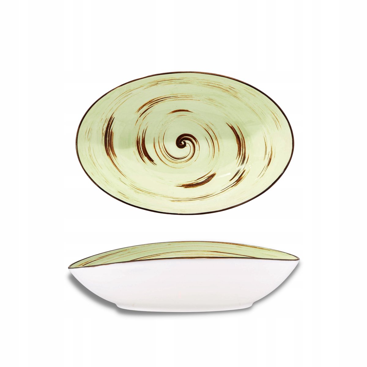 Wilmax Ovale Saladekom Pistache 25 cm - Handgemaakt Porselein