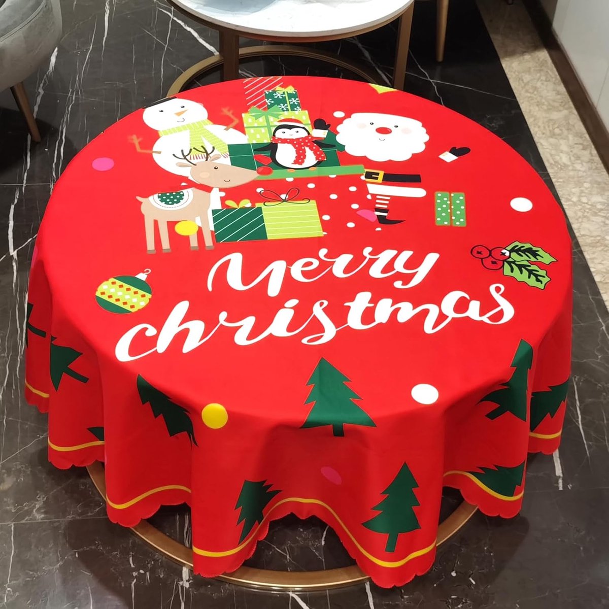 CAROMIO Tafelkleed Kerstmis blauw tafelkleden afwasbaar waterafstotend van polyester met sneeuwvlokken kersttafelkleed voor feestelijke tafeldecoratie 137 x 137 cm vierkant