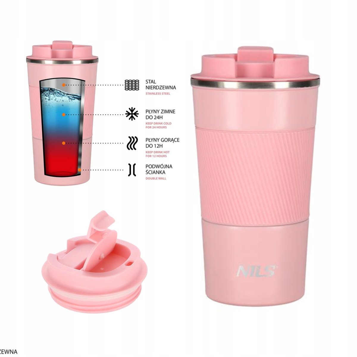 Nils Camp Thermische Mok Roze 510ml - Comfortabele Grip