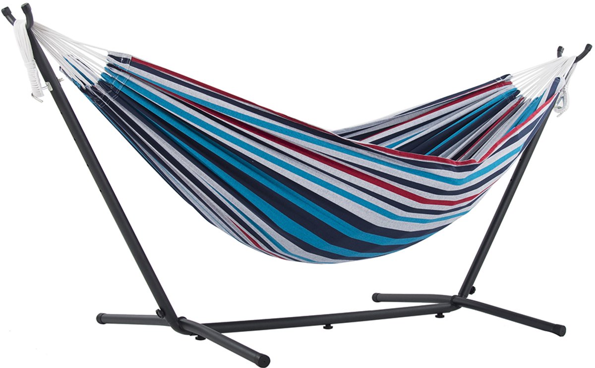Hangmat / Ligbed | Gestreept (Denim) | Robuust | Voor 2 personen / 2 persoons | Hoogwaardige Kwaliteit