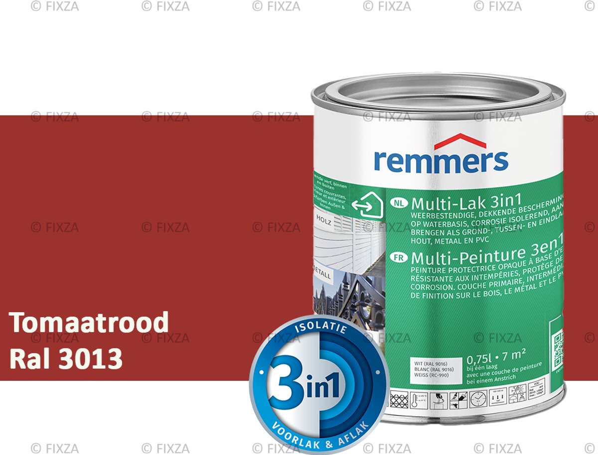 Remmers Multi-Lak 3in1 Tomaatrood – 0,75 Liter - lakverf voor Hout, Metaal en Kunststof