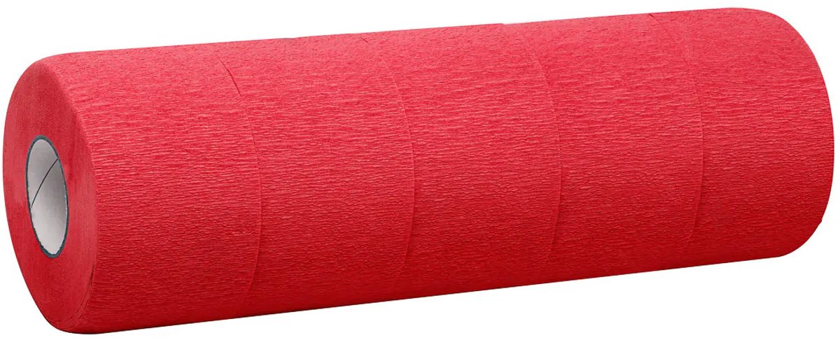 Papieren Zelfklevende Nekkragen – Wegwerp op rol – 5 rollen × 100 stuks – Rood – Hygiënische en stijlvolle kapperskragen van flexibel tissuepapier