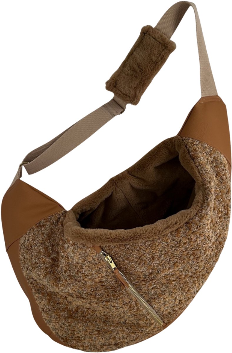 Luxe Draagzak Hond - Curl Camel - Puppy Draagzak - Honden Draagzak - Handgemaakt - Draagtas Hond - Honden Draagtas - Honden Draagzak - Maat M = tot 7,5 kg M
