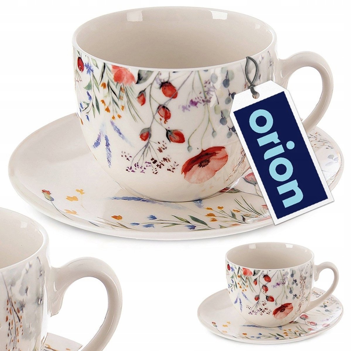 Porseleinen Mok met Schotel 260ml - Bloemen Klaprozen