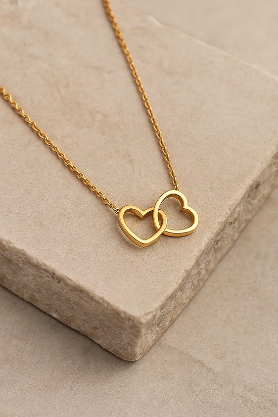 Collier de Luxe Lundholm pour femme, pendentif Hartjes étanche couleur or - Acier inoxydable de Premium - Bijou cadeau de Noël pour femme - 50 cm - Design scandinave - Cadeau pour femme