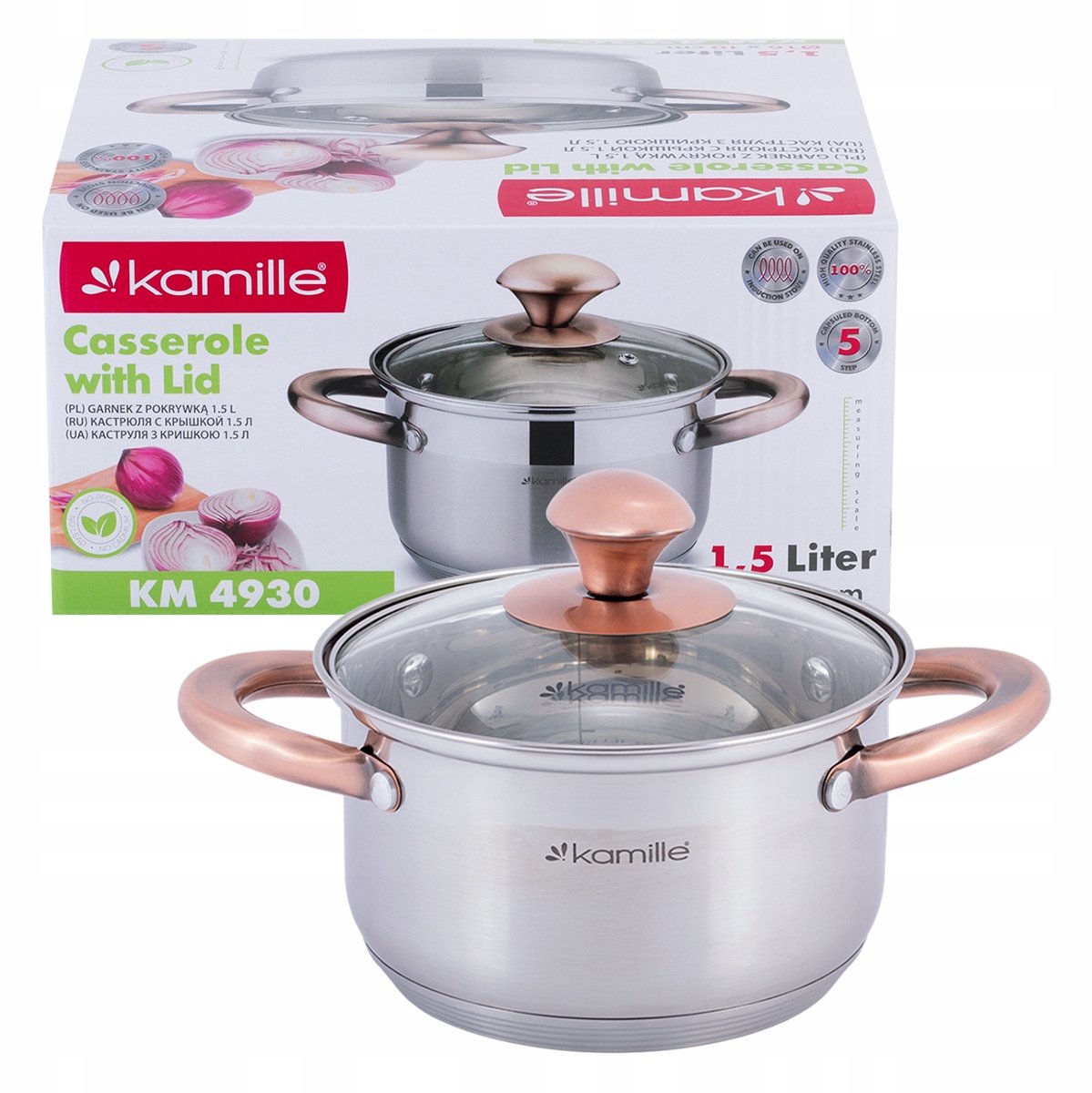 Kamille RVS Pan met Glazen Deksel - 1.5L - Inductie Geschikt