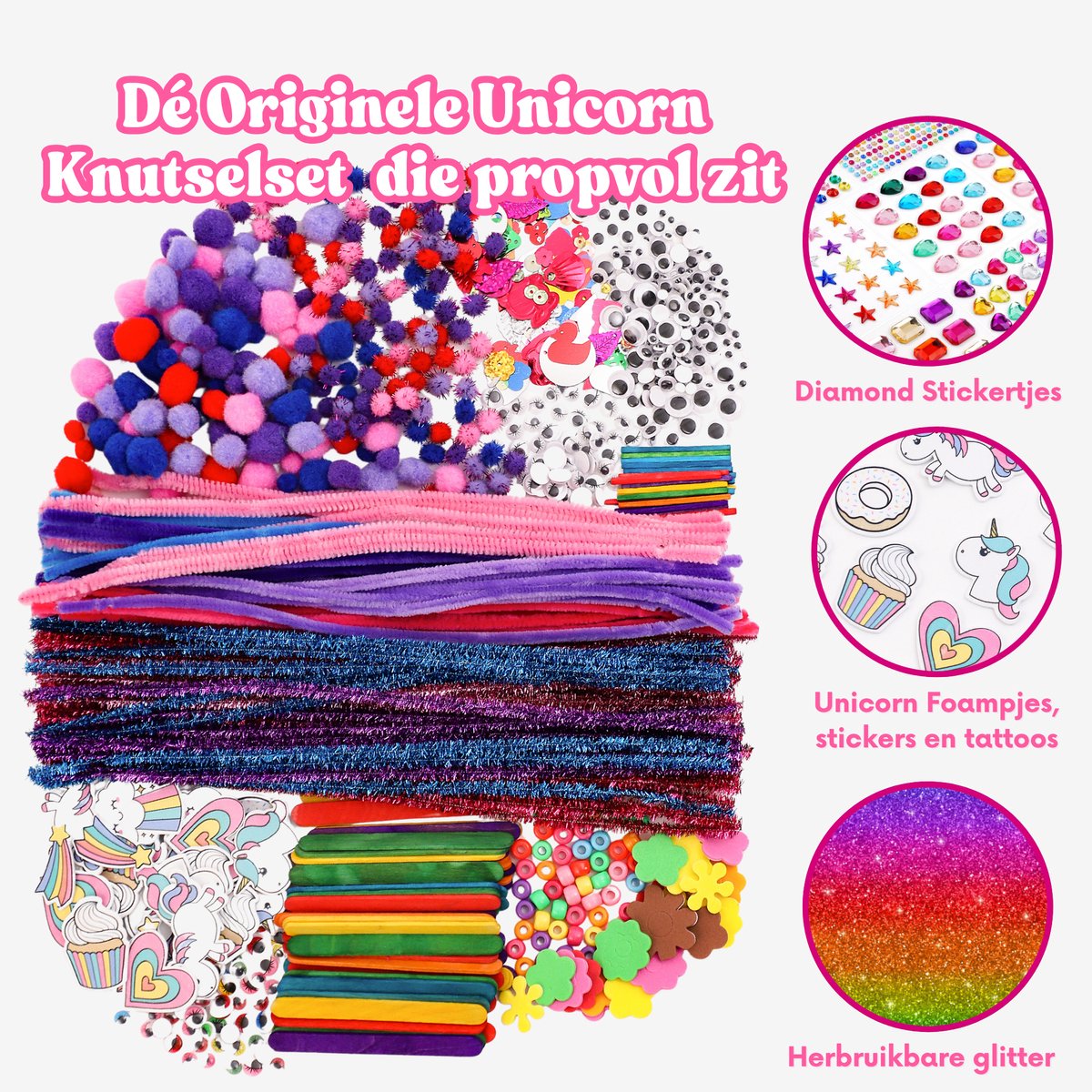 Allerion Glitter Knutseldoos Unicorn - 1043-delig Knutselpakket voor Kinderen - Creatief Speelgoed Meisjes & Jongens - Unicorn Cadeau - Met Lijm, Schaar, Stickers & Foam Vormpjes — afbeelding 8