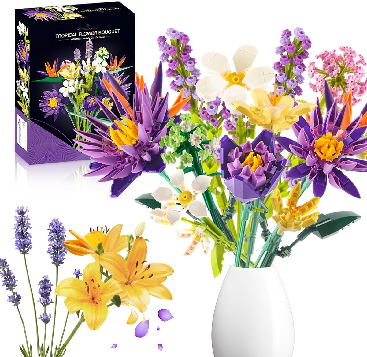 Adventskalender 2025 - Bouwpakket voor een boeket bloemen - Een must-have voor bouwsteenliefhebbers - Bouwsteenboeket - bouwpakket -13 verzamelbare kunstmatige botanische bloemen - Vakantie verrassingsgeschenkdoos - Ouder - kindinteractie