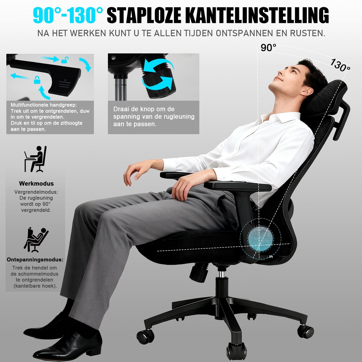 Durrafy® Durrafy Bureaustoel - Ergonomische Bureaustoel - afbeelding 3