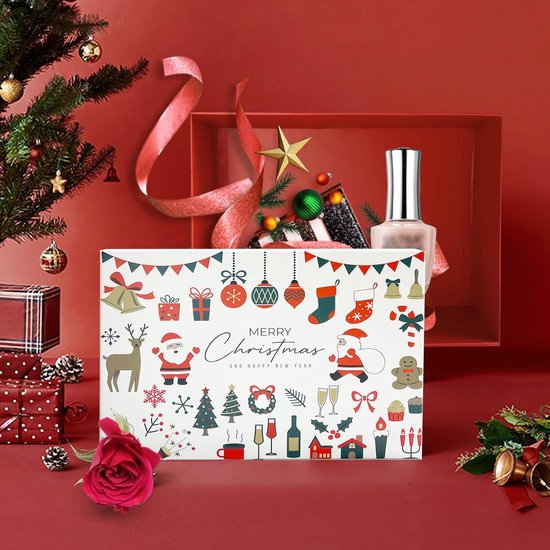 Holijolly 1 stuks kerstgeschenkdoos met deksel - verschillende kerstversieringen en kerstboomontwerp geschenkdoos, opvouwbare geschenkdoos met magnetische sluiting en 2 stuks tissuepapier - 20x20x10cm