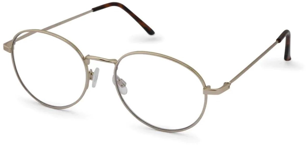 Leesbril Readr. OVAL met blauwlichtfilter – Sterkte +1.00 - Kleur Shiny Gold - lichtmetalen frame & flexveren - comfortabele pasvorm - inclusief etui & koordje