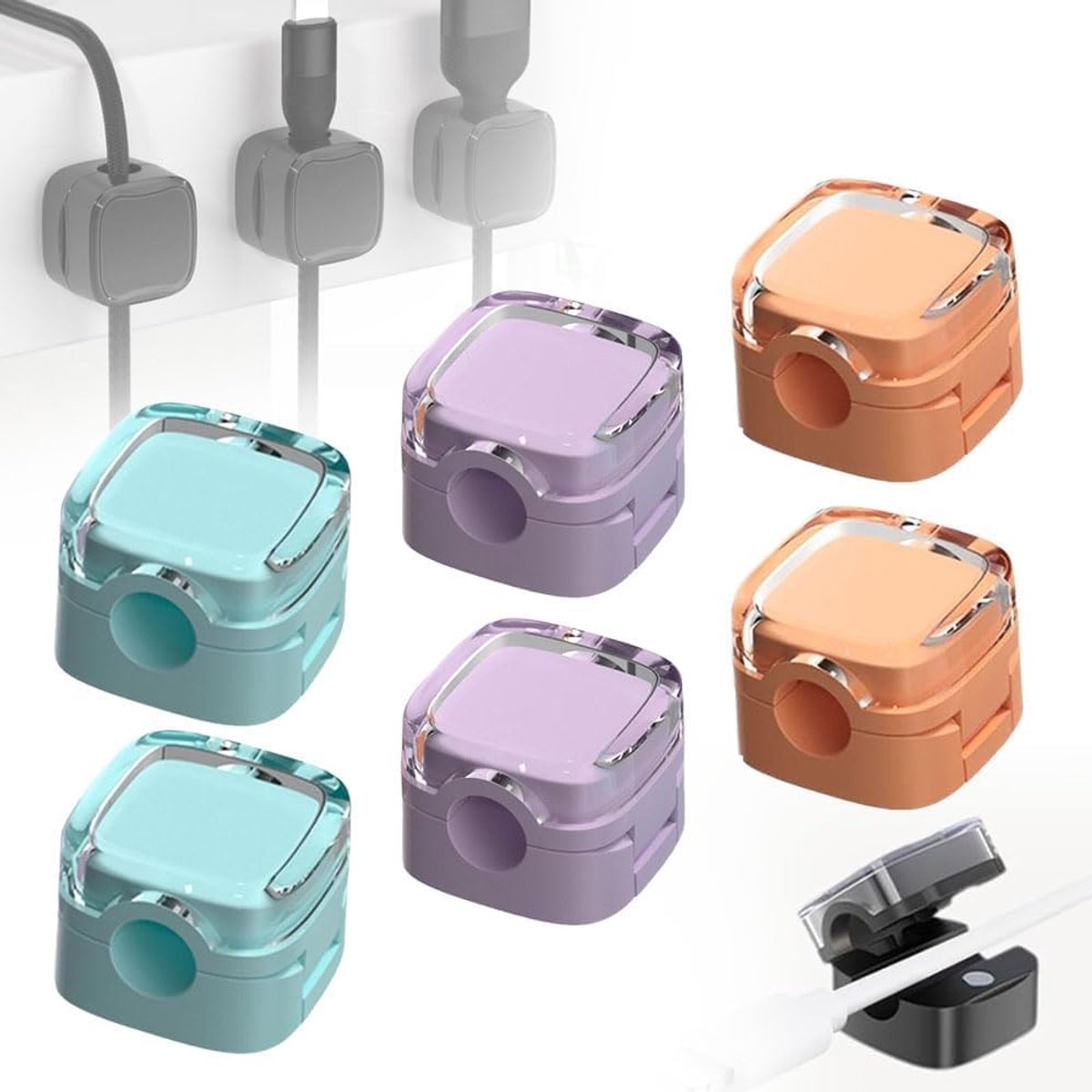 Magnetische Kabel Organizer - Data Kabel Houder - Bureau Organizer - Oplader Kabelbeheer - Mix Kleuren - Voor Smartphone & USB Kabels-6 Stuks