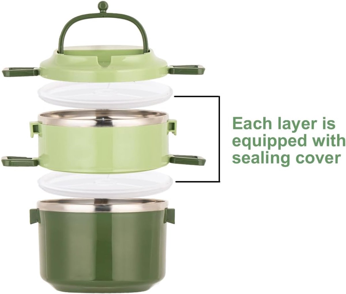 Broodtrommel - Broodtrommel meisje - Geisoleerde lunchbox - Stapelbare Lunchbox - Lunchbox met vakjes - 2-laags roestvrijstalen lunchbox - 1700ml - Magnetronbestendig en draagbaar - Met afsluitfunctie - Voor volwassenen-kinderen-meisjes(Groen) — cadeau in Koken & Dineren - foto 4