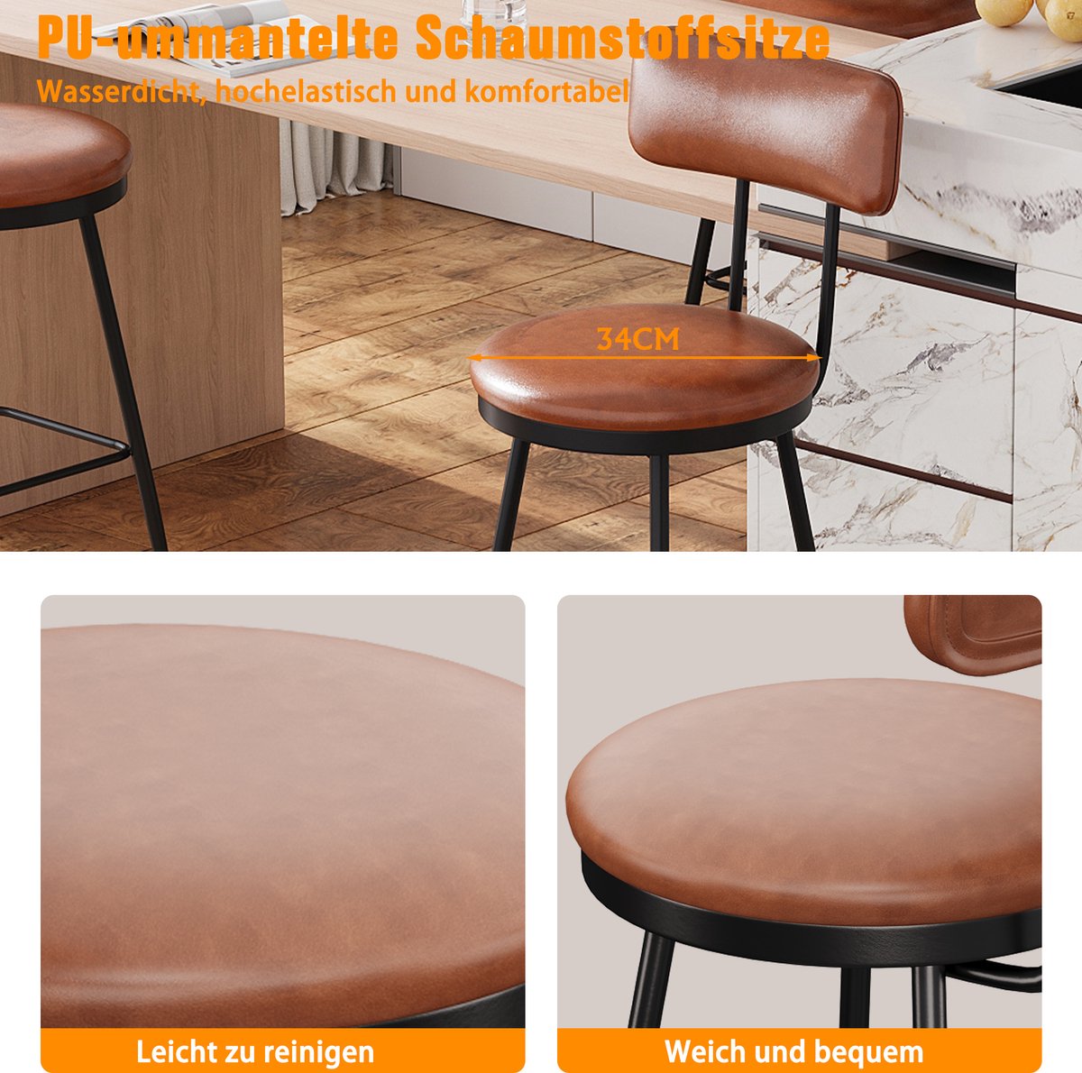 YMYNY Bar Stools Square Base Set of 2, High Breakfast Bar Stools with Footrest for Kitchen