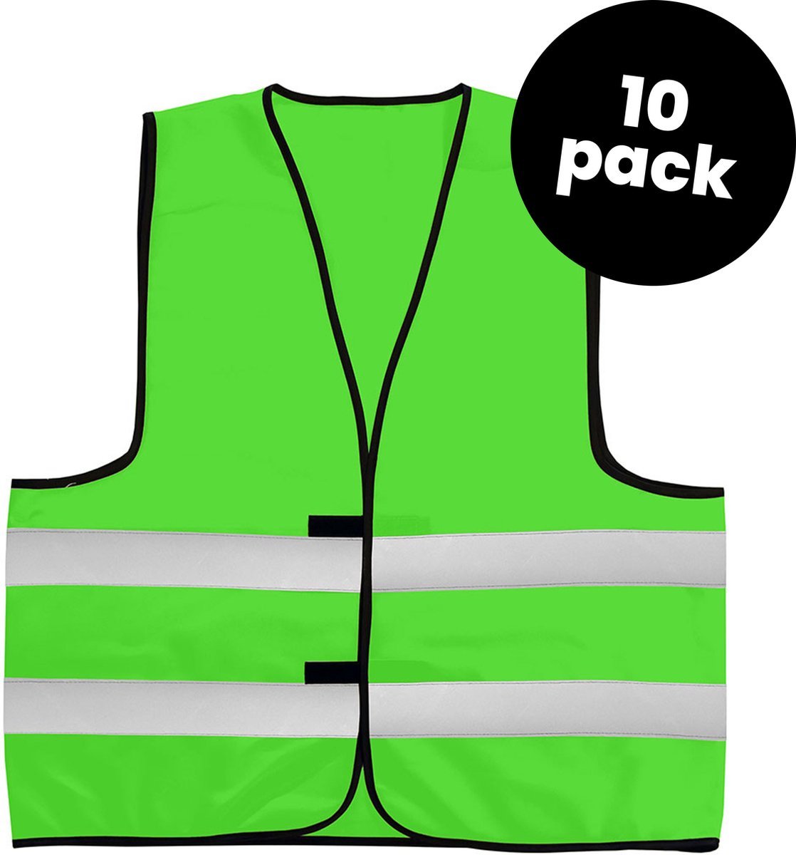 10-pack Veiligheidshesjes kinderen - Veiligheidsvesten kind - Lime groen - Maat S (8-12 jaar) - Hesjes veiligheid verkeer