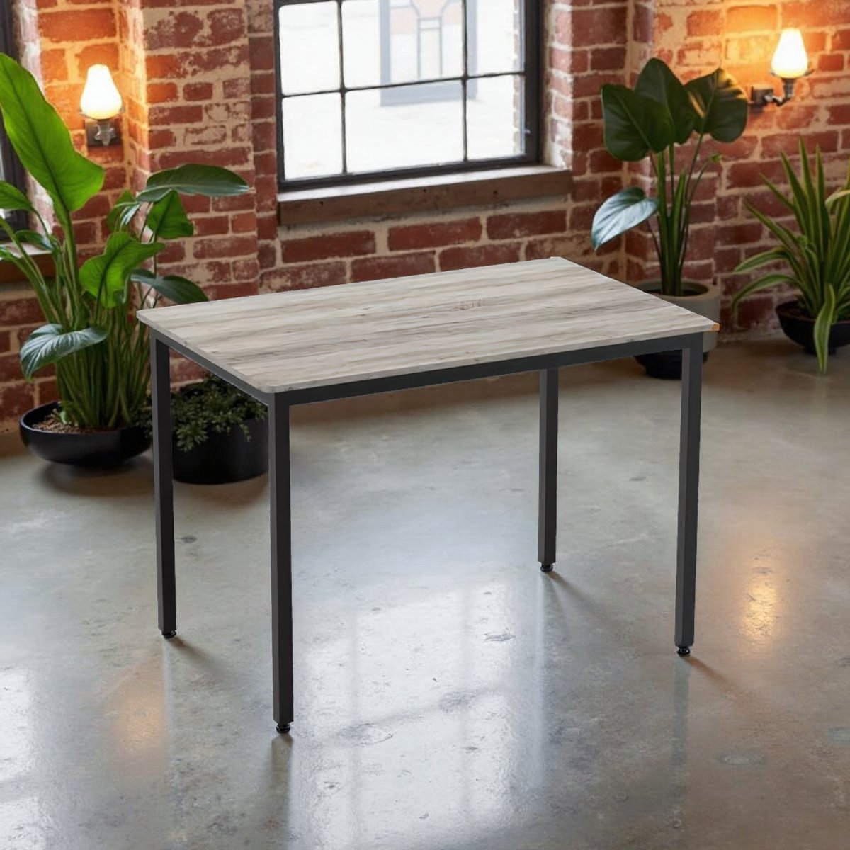 Industriële Eettafel 4 Personen – 110x70x77 cm – Multifunctionele Keukentafel, Woonkamertafel of Bureau – Staal & Hout – Grijs Gemêleerd/Mat Zwart – Tribe