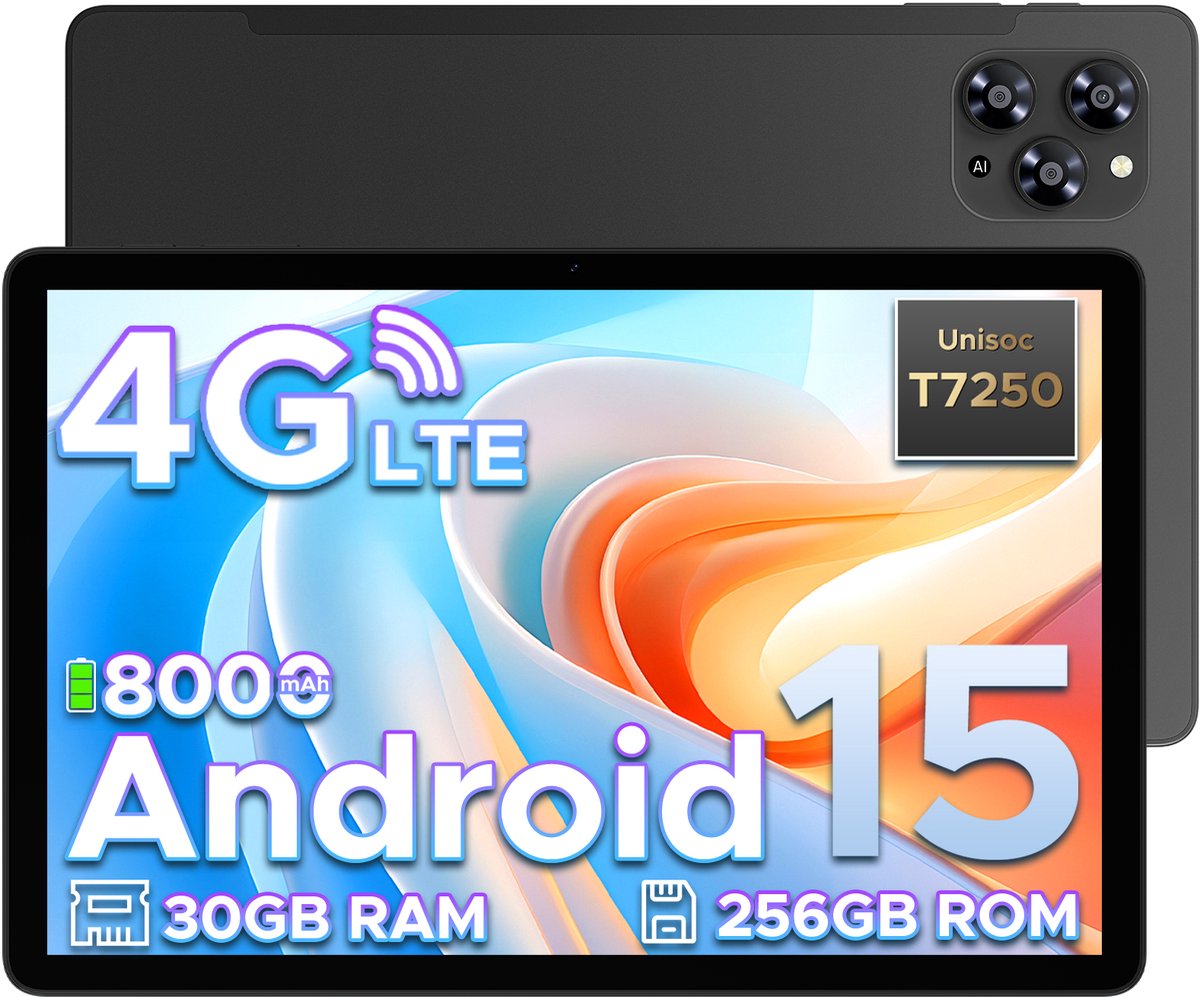 Doogee Tab G6-Android 15 Tablet-11 inth +90Hz - 4G LTE -6GB RAM+256 GB ROM (2TB TF) - Dubbele luidsprekers -8000 mAh- T7250 octa-core - 5G WiFi - BT5.0- Zwart
