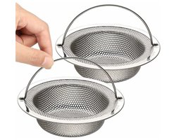 EXCITAT Gootsteenzeef - Afvoerzeef - met handvat - 11 cm x 3 cm - Set van 2