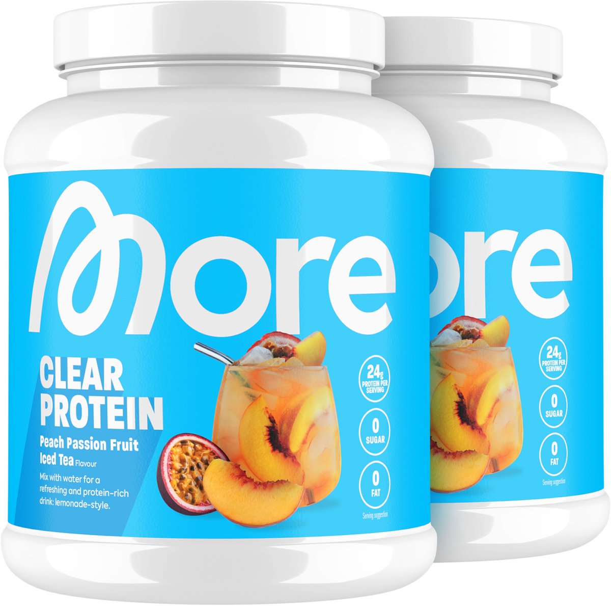 MORE NUTRITION Clear Whey Isolate Proteine Poeder, Peach Passionfruit Ice Tea, 2 x 600 g Voordeelverpakking, 40 Porties Heldere Wei Poeder – Lactosevrij Eiwitshake