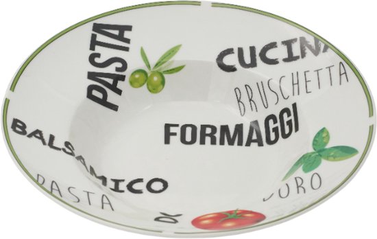 Pastaborden - Diep Bord - Porselein - set van 6 stuks - 27 CM - Twee verschillende Italiaanse prints