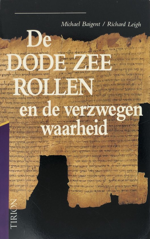 Boekcover met de titel 'De Dode Zee Rollen en de verzwegen waarheid' op een perkament met Hebreeuwse tekst.