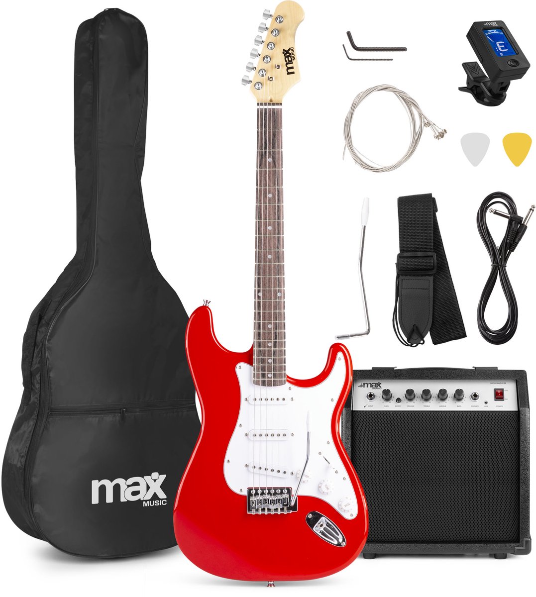 Elektrische gitaar met gitaar versterker - MAX Gigkit - Perfect voor beginners - incl. gitaar stemapparaat gitaartas en plectrum - Rood
