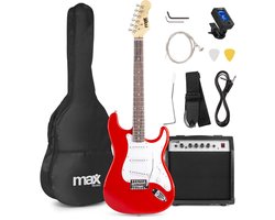 Elektrische gitaar met gitaar versterker - MAX Gigkit - 4/4 - Perfect voor beginners - incl. gitaar stemapparaat, gitaartas en plectrum - Rood