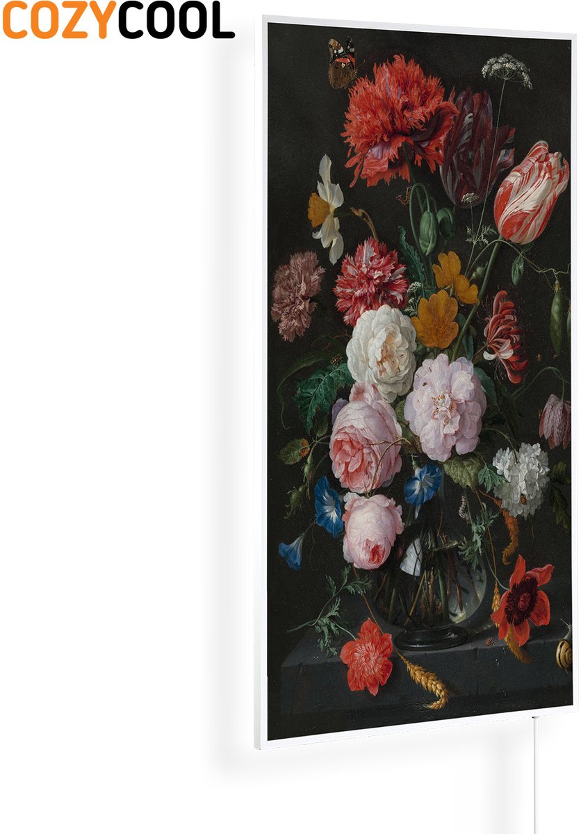 Infraroodpaneel met afbeelding | Bloemen in een glazen vaas | 1200 Watt | Witte lijst | Infrarood verwarmingspaneel | Infrarood paneel | Infrarood verwarming