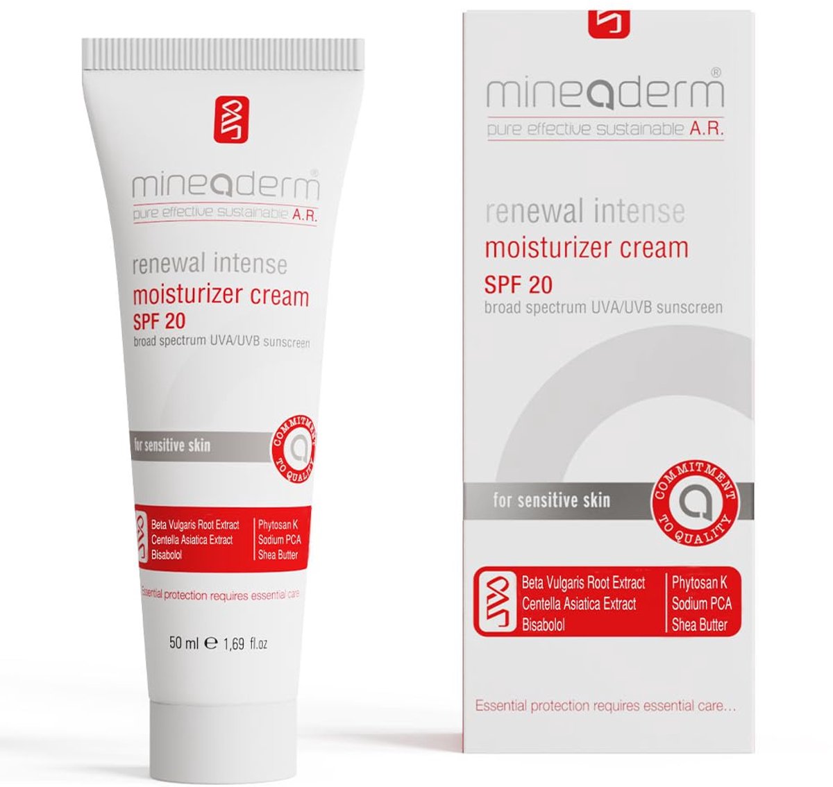 Mineaderm RENEWAL INTENSE MOISTURIZING CREAM SPF 20 – Face cream for sensitive skin with Riboxyl Shea Butter, Hyaluronic Acid & Niacinamide – Soothes, protects, moisturizes