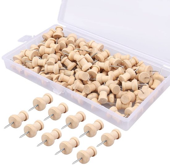 Tovbmup 100 - Punaises en bois - Punaises en métal - Pour tableaux d'affichage, cartes, photos, maison, bureau, projets d'artisanat