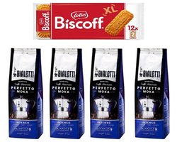 Bialetti Moka Intenso gemalen koffie - 4 x 250 gram + Lotus Biscoff Speculoos