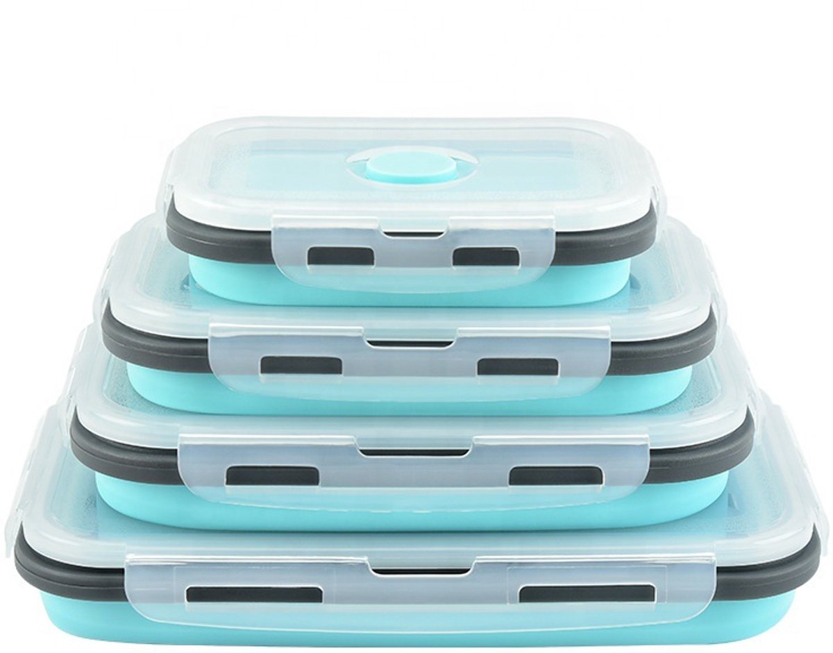 Opvouwbare Siliconen Voedselbewaarbakjes Set – 4 stuks (350ml, 500ml, 800ml, 1200ml) – BPA-vrij, Magnetron-, Vriezer- & Vaatwasserbestendig – Ruimtebesparend & Herbruikbaar