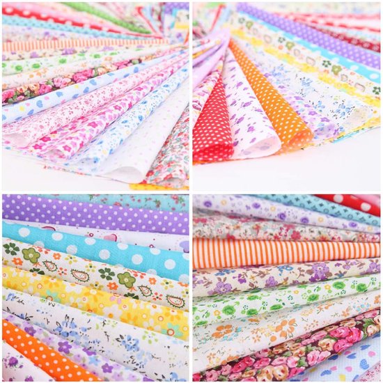 Vitdipy - Tissus en coton - 50 pièces - Paquets de tissus - Imprimé textile patchwork - Tissus carrés - 25x25 cm - Couture artisanale DIY - Vêtements de poupée