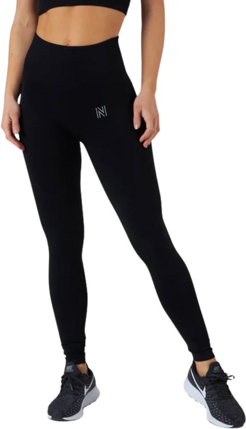 Foto: Norfolk sportlegging dames high waist naadloos flatterende pasvorm vochtafvoerende sportbroek zwart large erica leggings