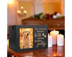 Honden urn - Katten urn - Met Gratis Memorial Flesje - Luxe Huisdier Urn - Zwart Hout - Met fotolijstje - Urn voor kat - Urn voor Hond - Crematie urn -Luxe urn voor as