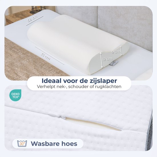 Best Life Oreiller pour les douleurs cervicales - Oreiller ergonomique - Oreiller en mousse à mémoire de forme - Guna Medium pour dormeurs sur le côté - Oreiller de sommeil