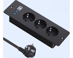 Stellar Tafelstopcontact - met USB C - 3-voudig inbouwstopcontact met 2 m kabel - Tafelstopcontact - Stekkerdoos - Meervoudig stopcontact voor vergadertafel - Stekkerdoos met usb - Stekkerblok