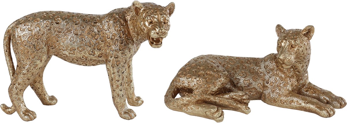 Luipaard staand sculptuur beeld goud polystone / Deco & Cadeau by Peters