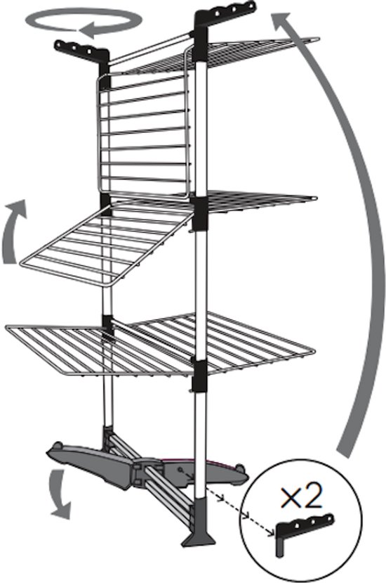 Tomado - Droogtoren Ciclone Vario - 38 meter drooglengte - Inklapbaar - Aluminium en Metaal - Met kledinghangershaken - 5 jaar garantie - Zilvergrijs
