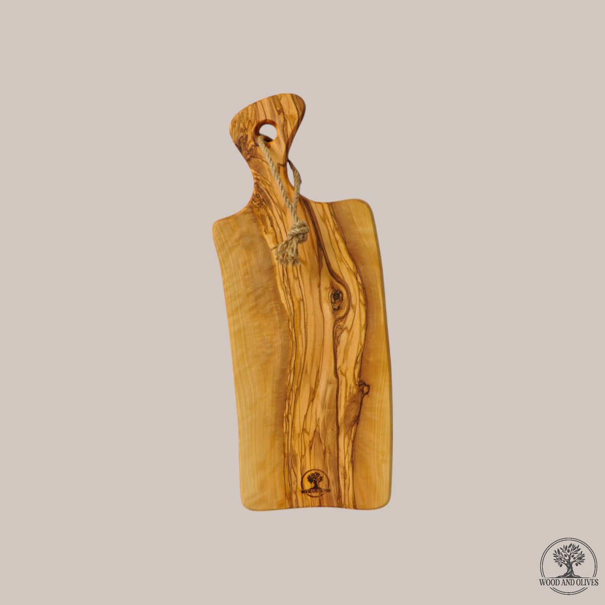 Wood and Olives - Olijfhouten Snijplank met Handvat - Handgemaakt - 16x45 cm