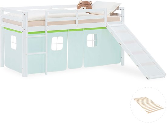 Lit mezzanine Homestyle4u - 90x200 cm - vert - avec sommier à lattes - toboggan