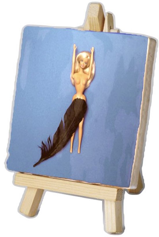 Kunsttegeltje - Maik de Boer - Blauw Artwork 004 - Met Houten Ezeltje