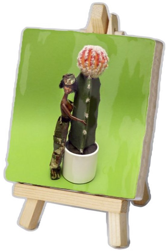Kunsttegeltje - Maik de Boer - Groen Artwork 003 - Met Houten Ezeltje