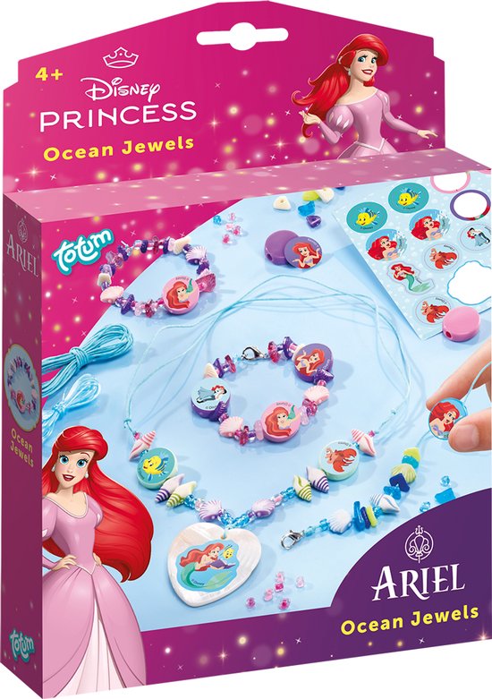 Disney Princess Totum Ariel Zeesieraden armbandjes maken ocean jewels | speelgoed meisjes knutselset vanaf 4 jaar - 3 armbandjes en halsketting met hartbedel cadeau tip sieradenset